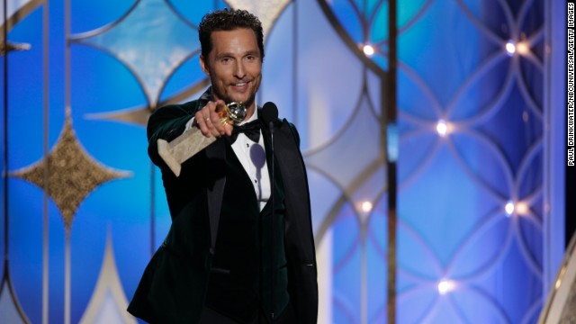 Matthew McConaughey accepts the award for best actor in a drama for his performance in the film "Dallas Buyers Club."