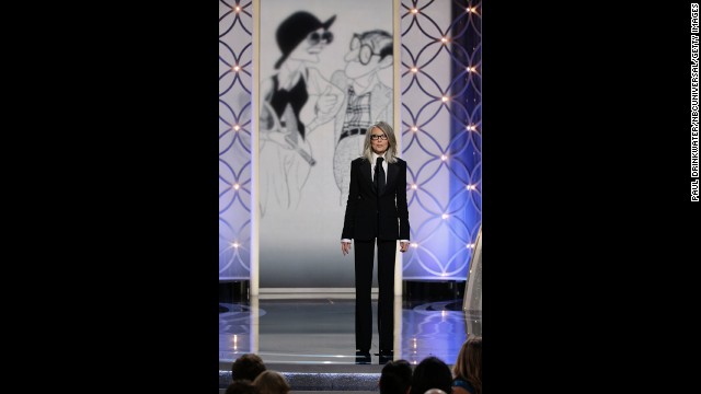 Diane Keaton accepts the Cecil B. DeMille Award on behalf of Woody Allen.