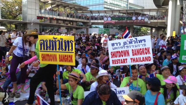 The protests in central Bangkok have so far remained relatively peaceful.