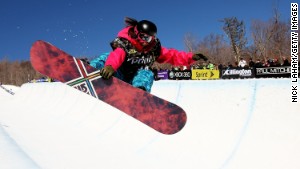 Kelly Marren rides the half pipe during the U.S. Snowboarding Grand Prix in 2009 in Killington, Vermont.