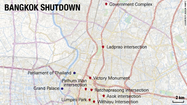 Map: Bangkok shuts down