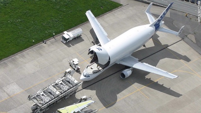 A Beluga can carry the wings of an A340 airliner or fuselage for Airbus' wide-body <a href='http://travel.cnn.com/tags/a350'>A350</a>. It's not large enough to transport parts for the A380 super jumbo. Those travel by boat, barge and road. 