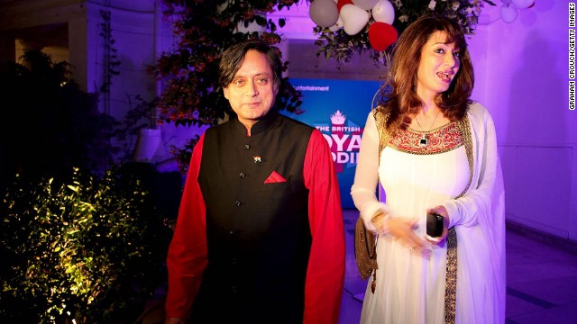 Tharoor and his wife attend a function at a high commissioner's residence to celebrate the wedding of Britain's Prince William and Katherine Middleton on April 29, 2011, in New Delhi.