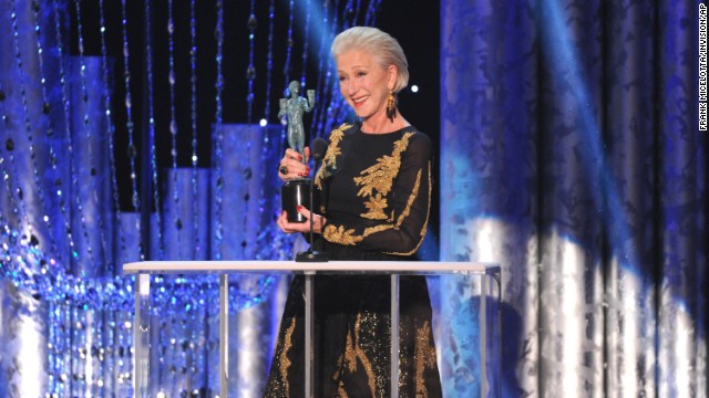 Helen Mirren accepts the award for outstanding performance by a female actor in a television movie or miniseries for her part in "Phil Spector."