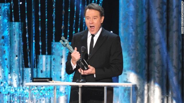 Bryan Cranston accepts the award for outstanding performance by a male actor in a drama series for his lead role in "Breaking Bad."