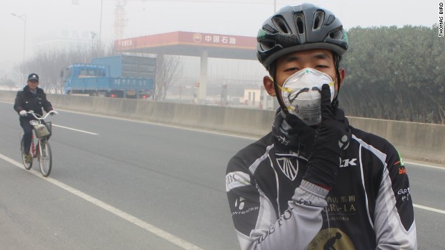 The Ride for Hope charity bike ride covered 2,000 kilometers between the southern Chinese city of Shenzhen and Shanghai. Epic smog hovered over riders, such as bike mechanic Carl Wu (pictured), for most of the route.