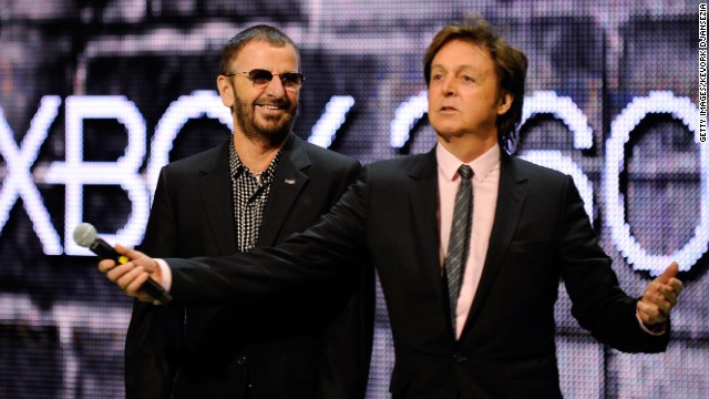 Ringo Starr and Paul McCartney appear together at the E3 Gaming Conference in 2009.