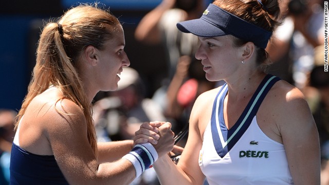 Cibulkova had an equally convincing quarterfinal victory, beating Romania's Simona Halep (right) 6-3 6-0.