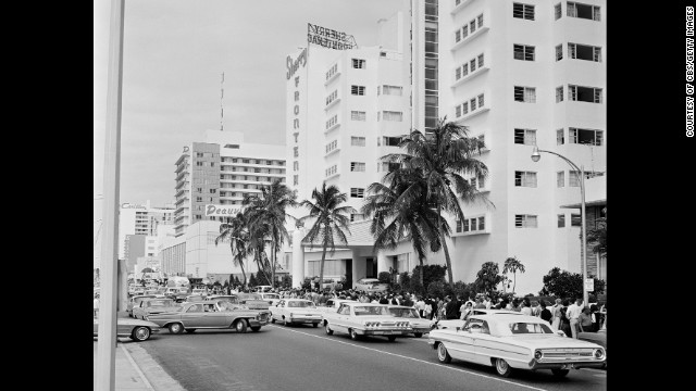 Lines form down the street from the Deauville Hotel in Miami Beach, Florida, as fans wait to see The Beatles on "The Ed Sullivan Show" on February 16, 1964. It was a week after the band's first appearance on the show.