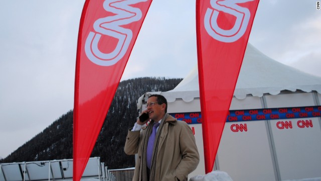 Richard Quest outside CNN's live position in Davos.