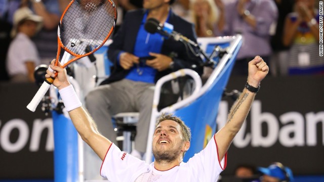 Stanislas Wawrinka savors the moment of victory in Melbourne after recording a dramatic victory over world no. 1 Rafael Nadal. 