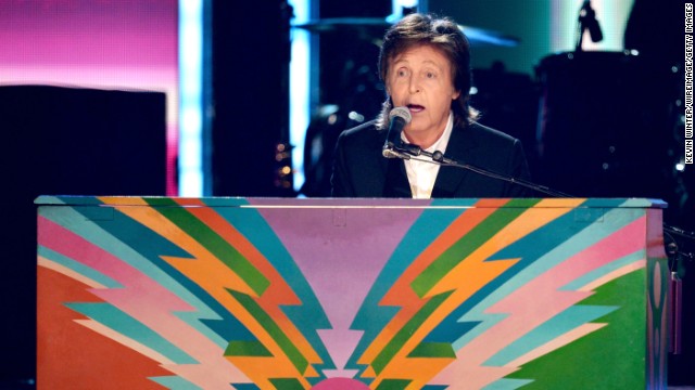 Former Beatle Paul McCartney performs his song "Queenie Eye" with Ringo Starr, not pictured.