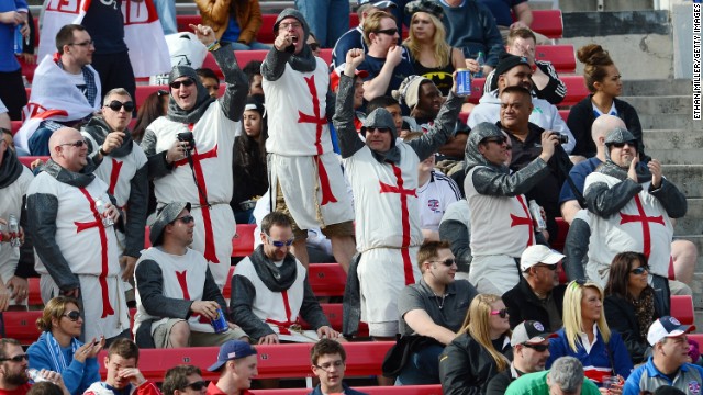 Rugby fans often favour fancy dress to show support for their team. Here England fans sport a knightly look for their team in Las Vegas.