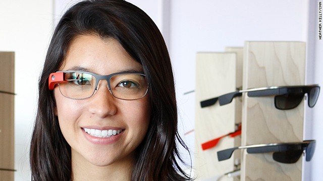 Google employee Katie Matsushima models the new Split style of Google Glass frames. 