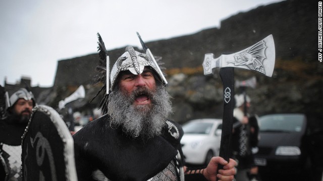 The Up Helly Aa festival, a celebration of the Shetland Islands' Viking heritage, kicked off Tuesday in the capital of the Scottish region, Lerwick.