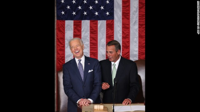 Vice President Joe Biden, left, and Speaker of the House John Boehner before the speech.