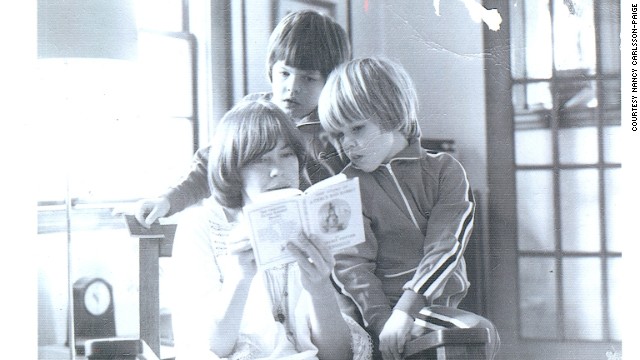 Matt Damon, right, at 5, and Kyle Damon, 8, listen to their mother Nancy Carlsson-Paige reading Beatrix Potter in 1975.