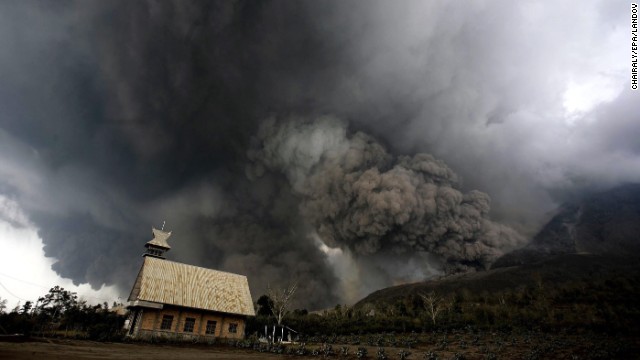 Mount Sinabung fills the sky over Karo, North Sumatra, Indonesia, with smoke and ash as it erupts on Saturday, February 1. The volcano has been erupting since September. 