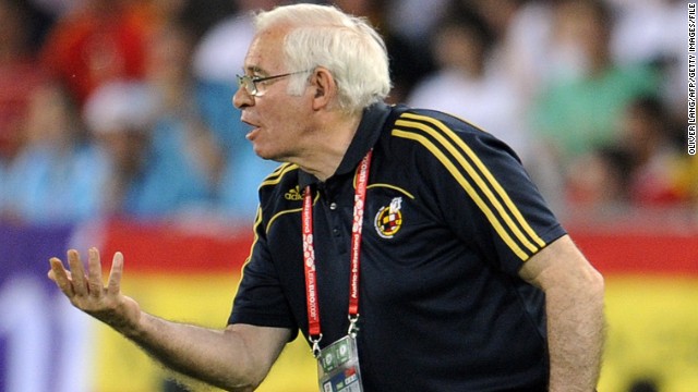 Luis Aragones gestures during his finest moment as Spain's national football coach -- victory over Germany in the final of Euro 2008. 