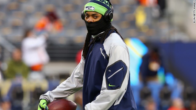 Seattle's controversial cornerback Richard Sherman was well protected against the New Jersey elements prior to the showdown. 