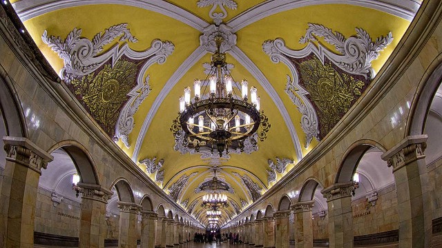 Shall we dance? Looking more like a ballroom than a metro station, this baroque-style stop was inspired by a wartime speech of Stalin's.