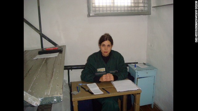 Tolokonnikova sits in a single confinement cell at her penal colony in Partza, Russia, in September. Russian prison authorities moved the jailed activist to the medical unit of her penal colony after her health worsened on the fifth day of a hunger strike. Tolokonnikova said she began her hunger strike to protest prisoners being forced to work excessive hours and being treated like "slaves." Prison authorities denied her allegations, accusing her of lying.