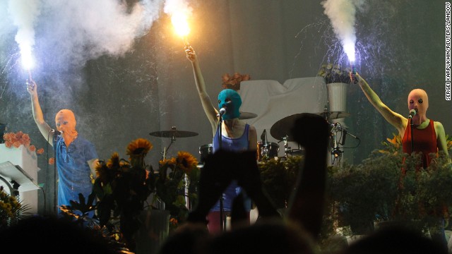 Members of Pussy Riot perform during a Faith No More concert in Moscow in July 2012.