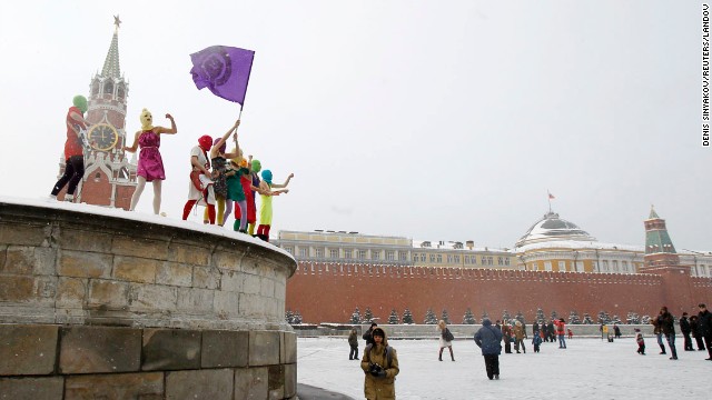 Members of Pussy Riot sing a song in Moscow's Red Square in January 2012.