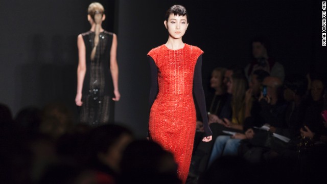 However, Carmen Marc Valvo still stayed true to his glamorous roots as seen in this red-orange sheath dress.