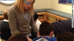 Margaret Powers wore Google Glass while introducing Pre-K students to a Mars rover augmented reality app.