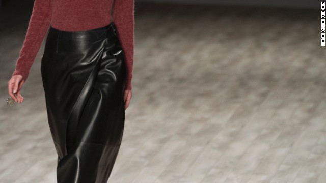 Jill Stuart also showcased a play on the classic leather pencil skirt.