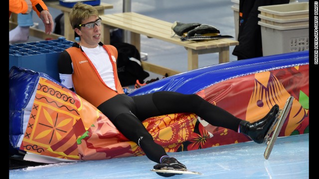 Dutch speedskater Jorrit Bergsma is seen after the men's 5,000-meter race on February 8.