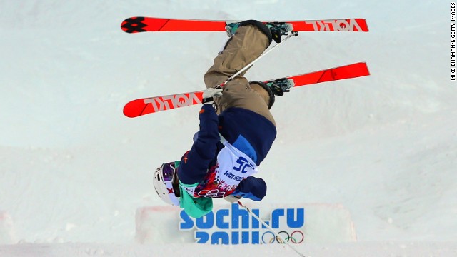 Hedvig Wessel of Norway crashes out in the women's moguls on February 8.
