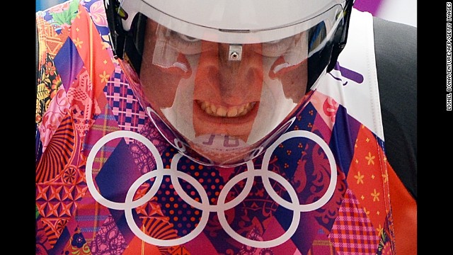 Austria's Daniel Pfister grimaces February 8 as he prepares to compete in the luge.