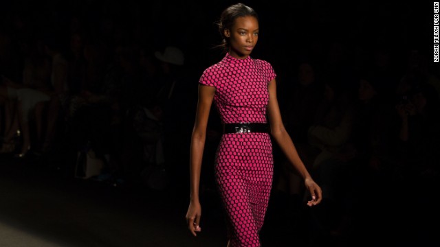 Lhuillier incorporated fuschia tones into many of her pieces.