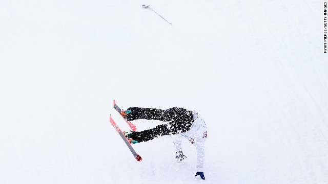 Snowboarder Otso Raisanen of Finland crashes during slopestyle training on February 10.