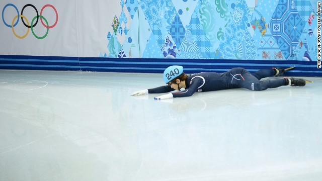 South Korea's Lee Han-Bin falls during the 1,500-meter semifinals.