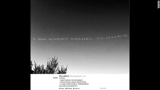 In December 2013, LaBeouf weathered a storm of accusations that he copied the work of author Daniel Clowes, allegations that LaBeouf admitted were true. He decided to apologize by plagiarizing other public apologies, and then skywriting one of his own. 