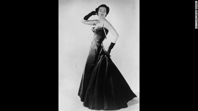 In 1947, model Barbara Goalen shows off a Christian Dior evening dress, part of the 