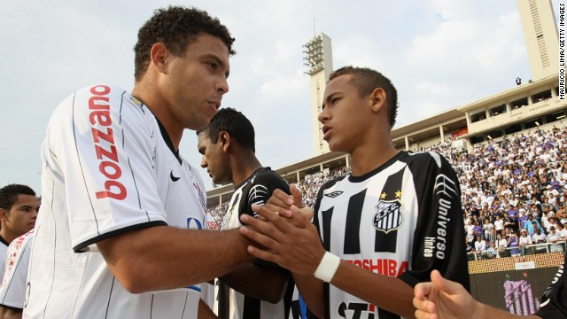 World Cup winner Ronaldo, seen here playing for Corinthians against Neymar's Santos in 2009, is one of several individuals involved in the Barca star's business affairs.