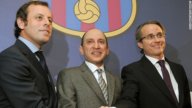 Now vice president, Javier Faus (on the right) recently suggested that Barcelona may sell the Camp Nou's title rights to fund a 600m Euro redevelopment of the stadium. 