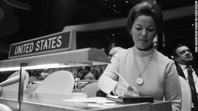 Temple Black sits at a United Nations session in 1969. She served as a delegate for the United States.