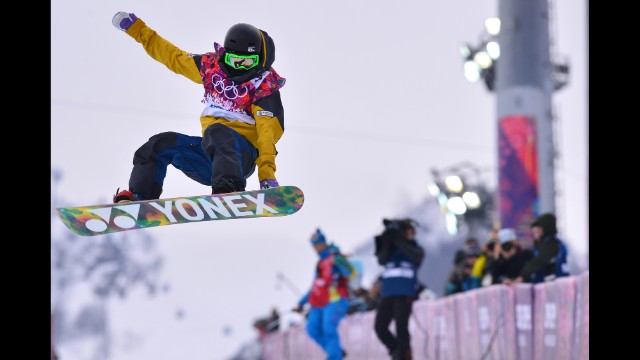 South Korean snowboarder Lee Kwang-ki jumps during qualifying for the men's halfpipe on February 11.