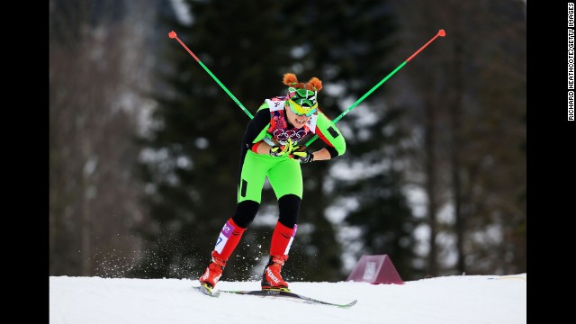 Valiantsina Kaminskaya of Belarus competes in the qualification round of the women's cross-country sprint on February 11.