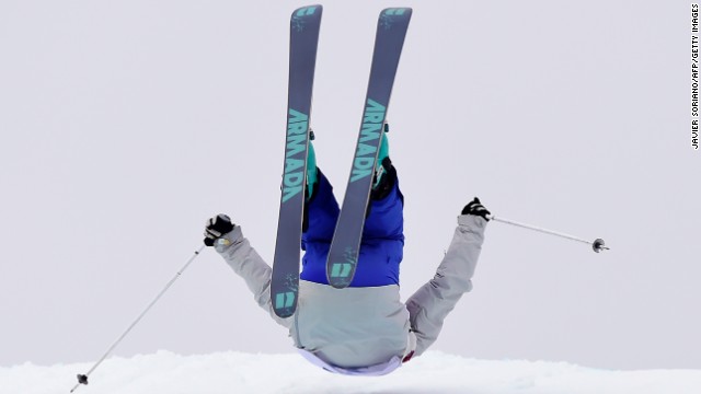 Russian skier Anna Mirtova falls during slopestyle qualification on February 11.