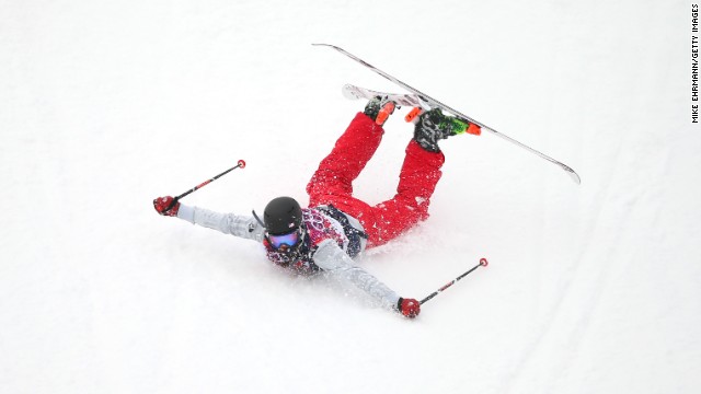 Devin Logan of the United States slides down the mountain at the end of her slopestyle run on February 11.