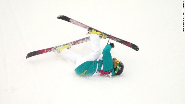 Anna Segal of Australia falls while competing in slopestyle.