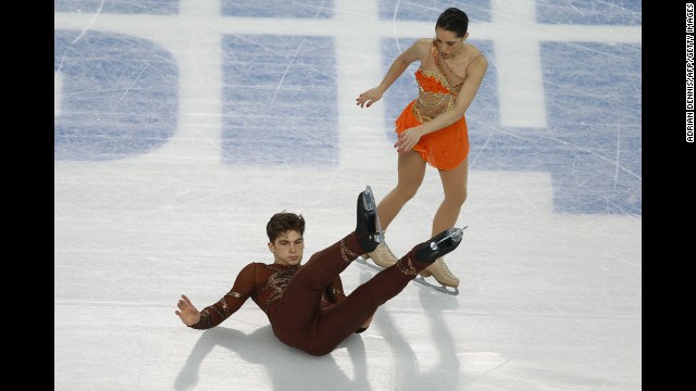 Italy's Matteo Guarise falls during his performance with Nicole Della Monica during pairs figure skating on February 11.