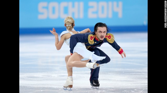 Tatiana Volosozhar and Maxim Trankov of Russia compete in pairs figure skating on February 11.