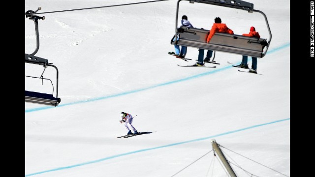 Jacqueline Wiles of the United States skis past a chairlift during the women's downhill on February 12.